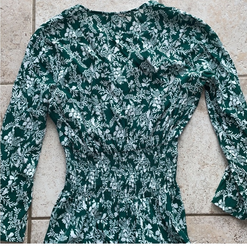 Maje Green Rayelle Shirred Floral Crepe Midi Dress